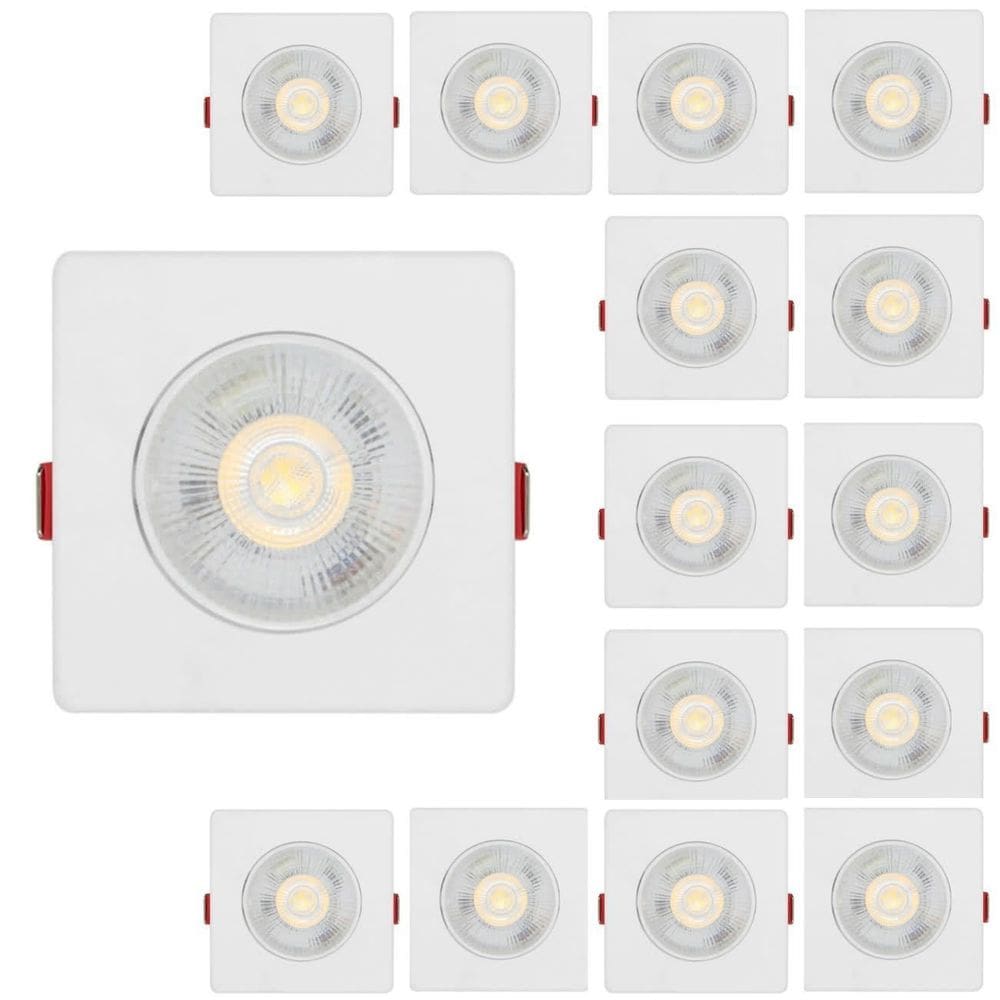 Kit 15 Luminária Spot Led SMD 3w 3000K 6.5x6.5 Quadrado Direcionavel Bivolt