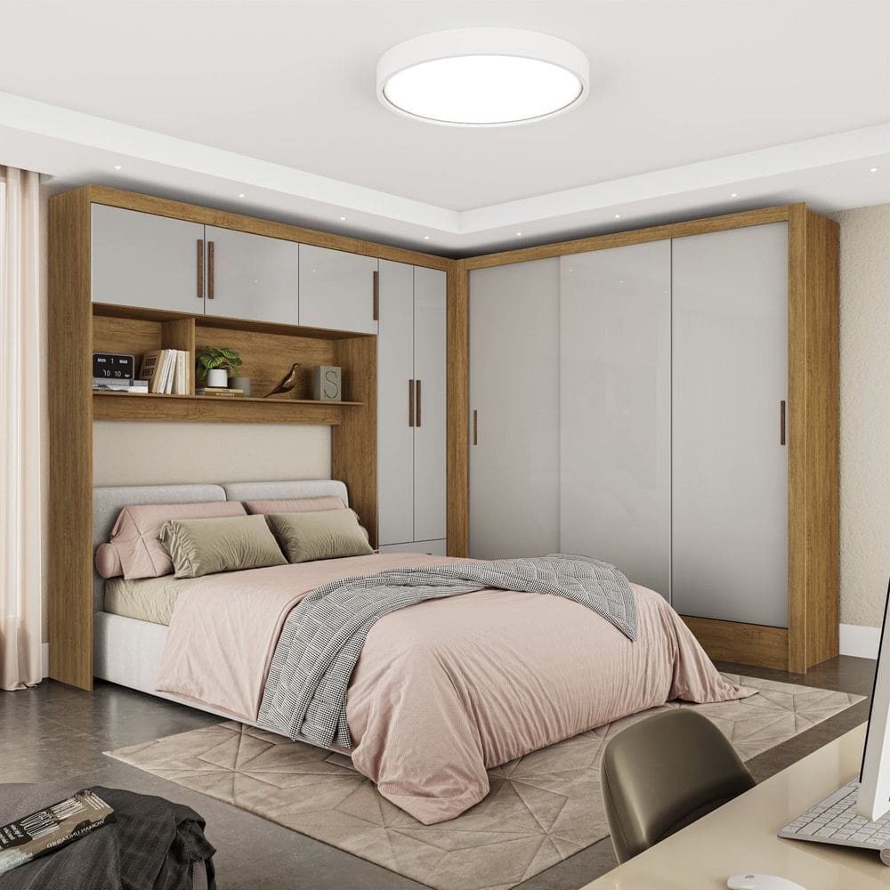 Guarda-roupa Casal Modulado 5 Portas Santiago 3 Portas 5 Gavetas Cinamomo/Off White
