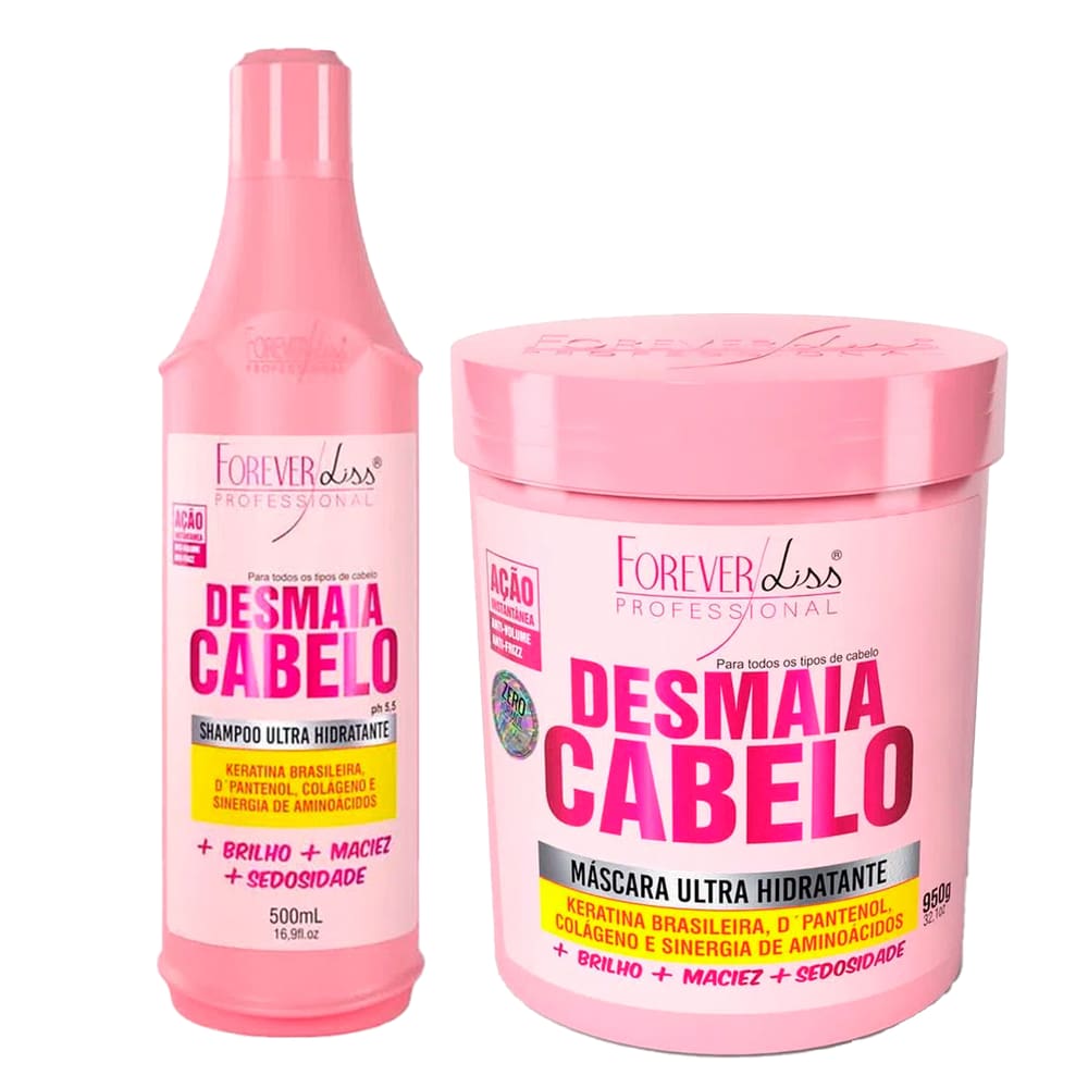 Kit Desmaia Cabelo Shampoo 500ml e Máscara 950g Forever Liss