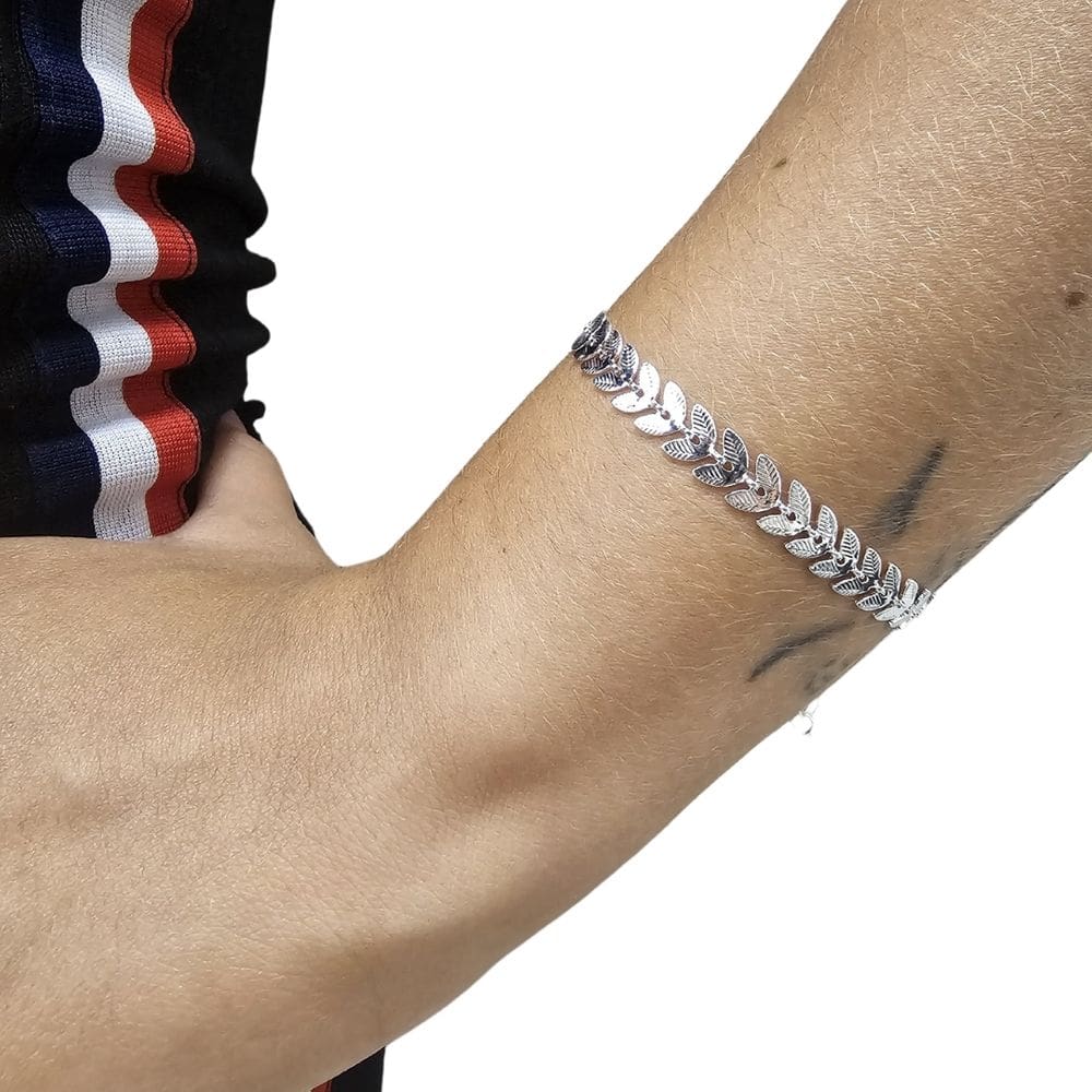 Pulseira Escama de Folhas Folheado em Prata