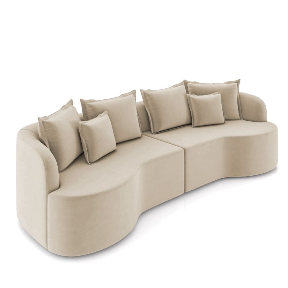 Sofá 5 Lugares Orgânico Living 290cm Mersa Veludo Bege K01 - D`Rossi