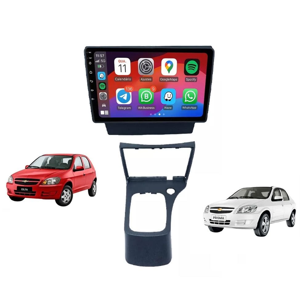 Kit Multimídia Celta Prisma 2006 / 2015 Android 9 Pol 2/32Gb Carplay - Vision 8990CP