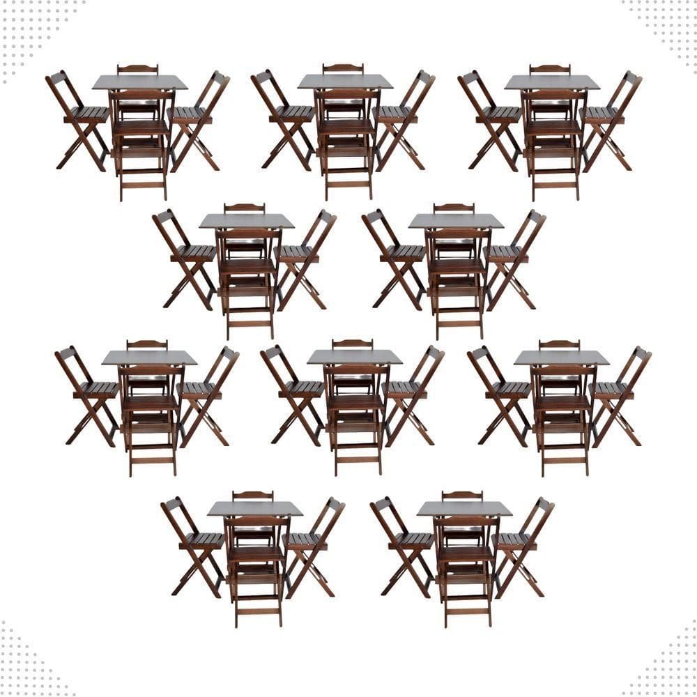 Kit 10 Conjuntos Mesas Dobráveis 70x70 Com 4 Cadeiras