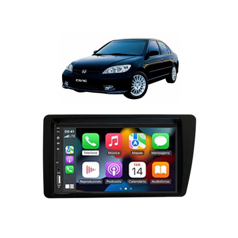 Kit Multimídia Civic 2001 / 2006 7 Pol CarPlay AndroidAuto - 708BR Roadstar