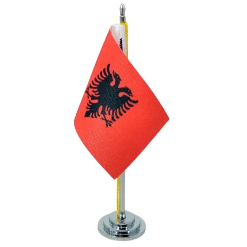 Mini Bandeira Mesa Albânia Com 8Cm X 5,5Cm E 15Cm Mastro