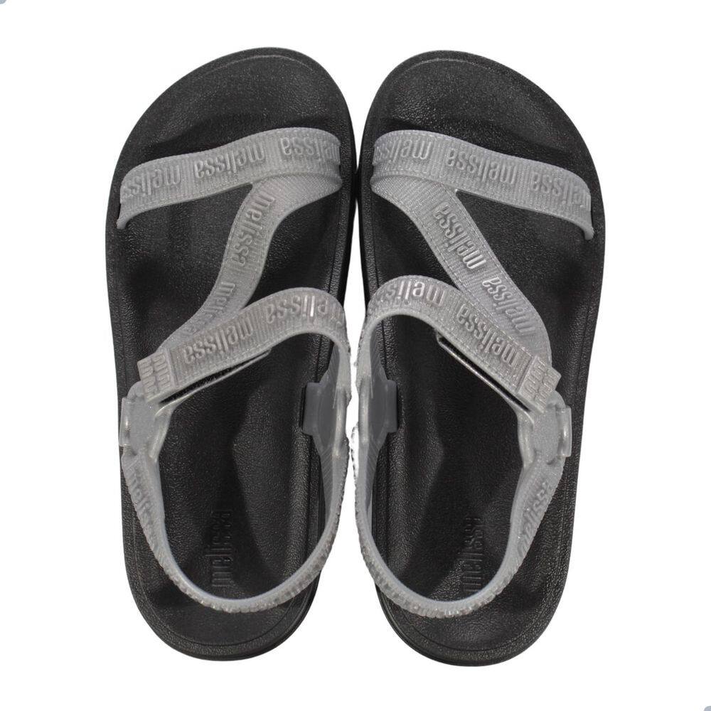 Sandália Feminina Melissa Stripes M-Lover Metallic Preto Metalizado e Prata