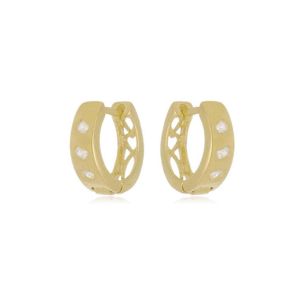 Brinco Argola Ouro 18k Zircônias 1,40cm 3,2g