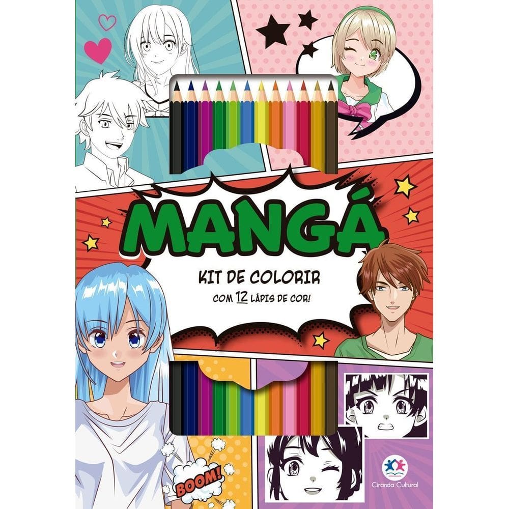 Mangá - Kit de Colorir Com 12 Lápis de Cor!
