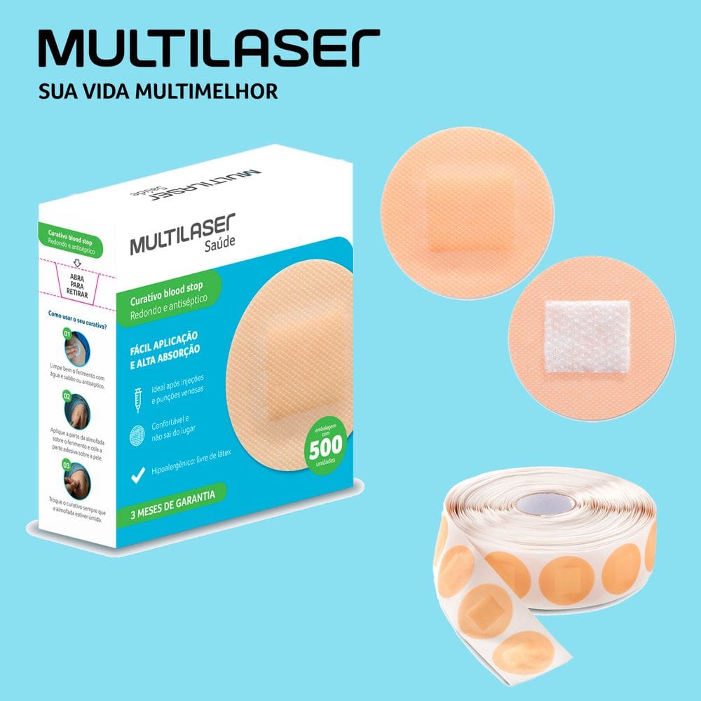 Curativos Blood Stop Redondo Antisséptico 500 Unidade Livre de Látex Multilaser Saúde