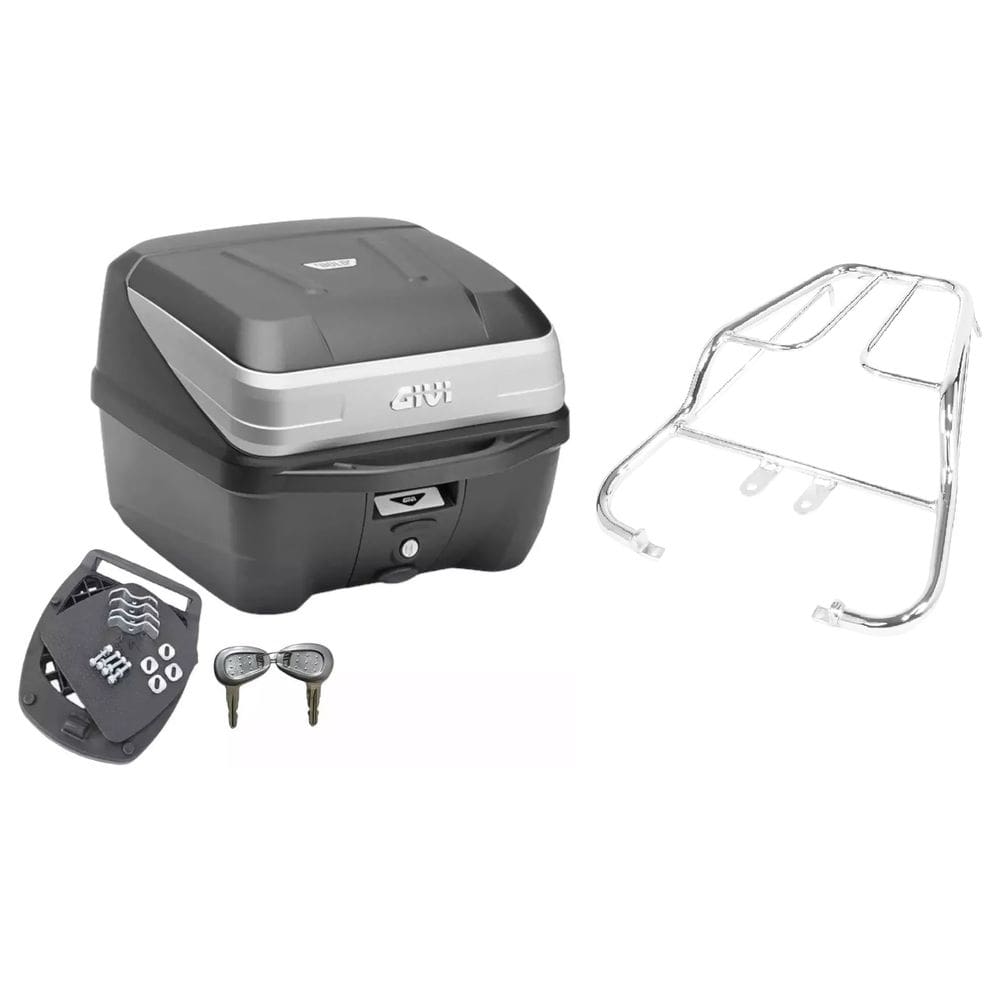 Kit Baú Moto 33L Givi + Bagageiro Cbx 250 Twister 2001 Ate 2008 Projétil Cromado 1º Linha