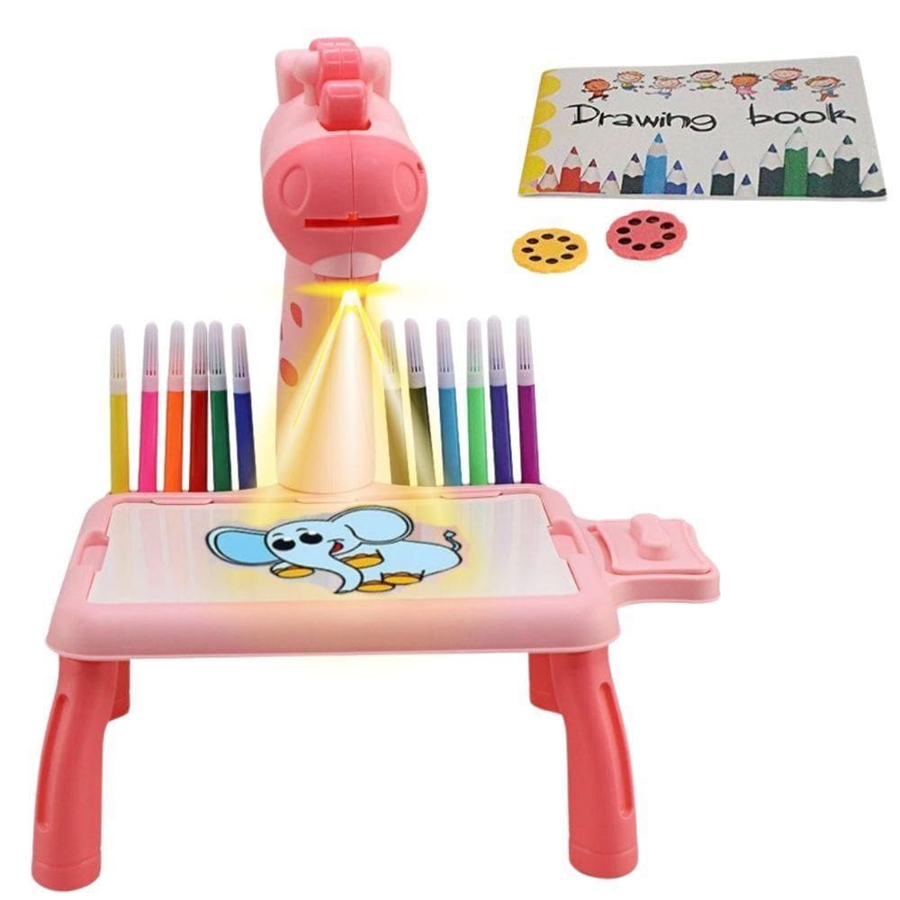 Lousa Girafa Rosa Com Projetor Mesinha Mágica Para Crianças