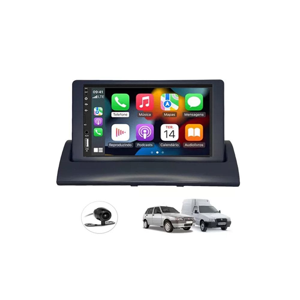 Kit Multimídia Uno Mille Fiorino 94 / 2013 Mold Preta 7 Pol CarPlay AndroidAuto - 708BR Roadstar
