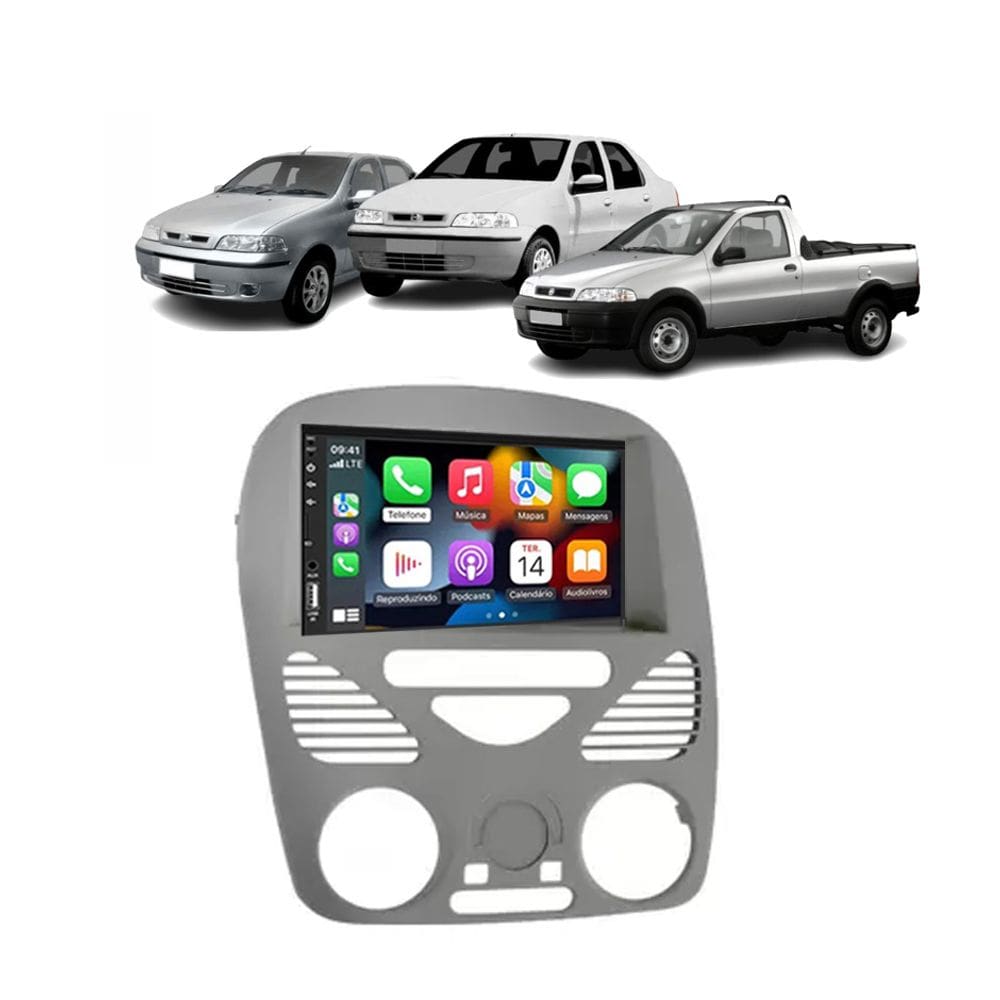 Kit Multimídia Palio Strada Siena S/ Ar 2002 / 2014 7 Pol CarPlay AndroidAuto - 708BR Roadstar