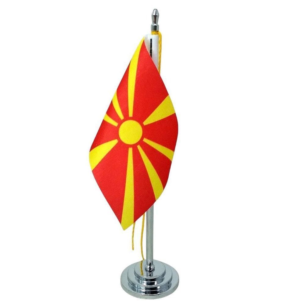 Mini Bandeira Mesa Macedônia Norte 8Cm X 5,5Cm E Mastro 15Cm