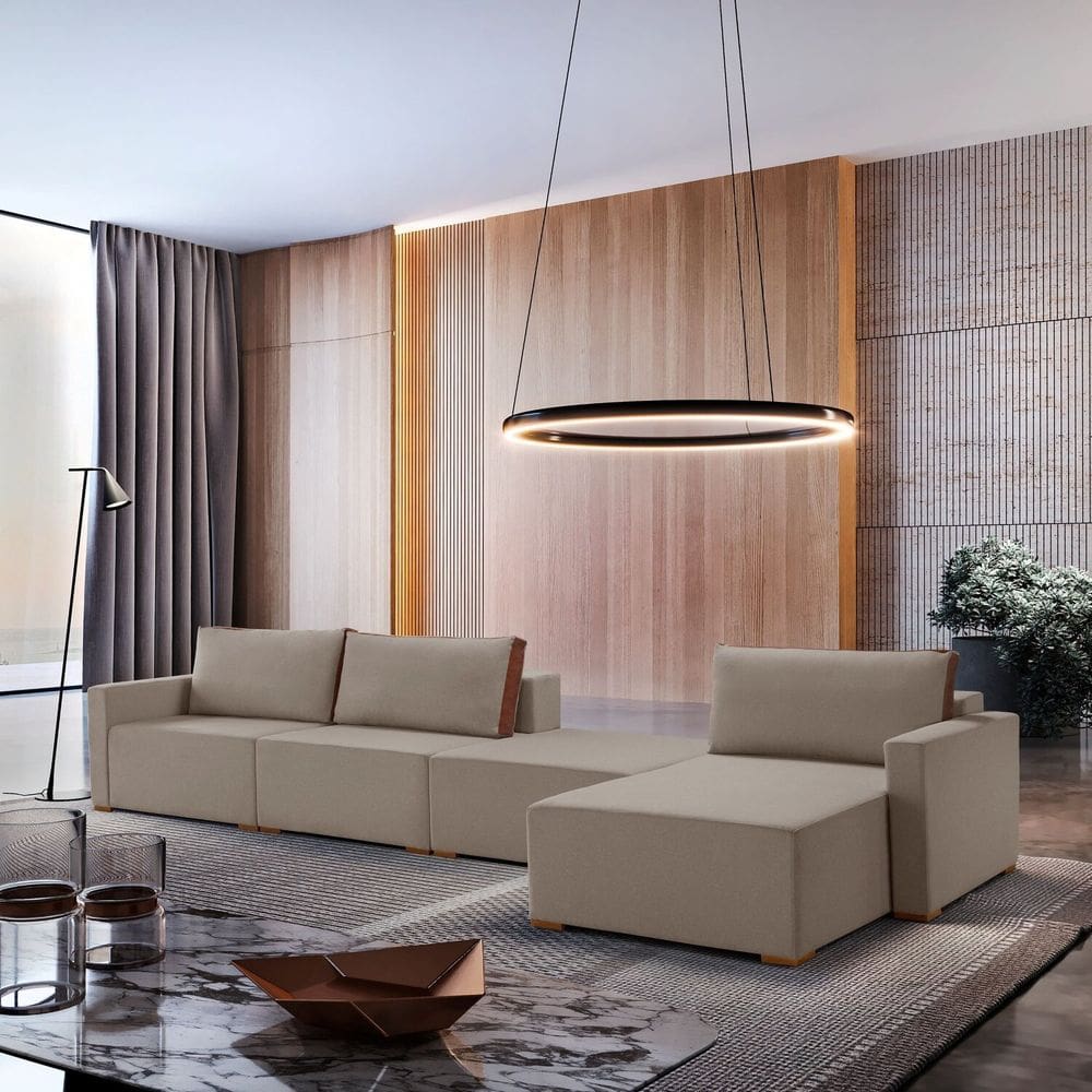 Sofá Modulado Amsterdã 4 Lugares Tecido Bouclê Bege