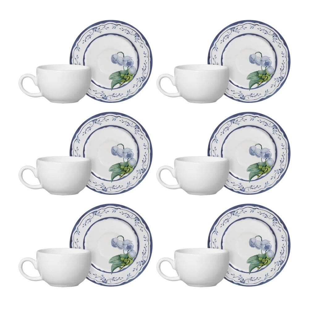 Conjunto de 6 Xícaras de Café com Pires em Cerâmica Valência 85ml - Alleanza