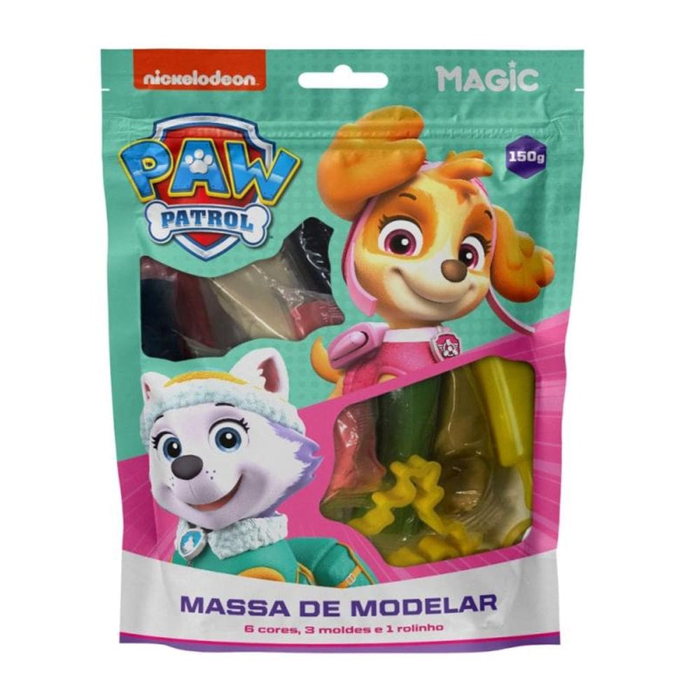 Massa Modelar Patrulha Canina para Meninas - 6 Cores, 3 Moldes e 1 Rolinho