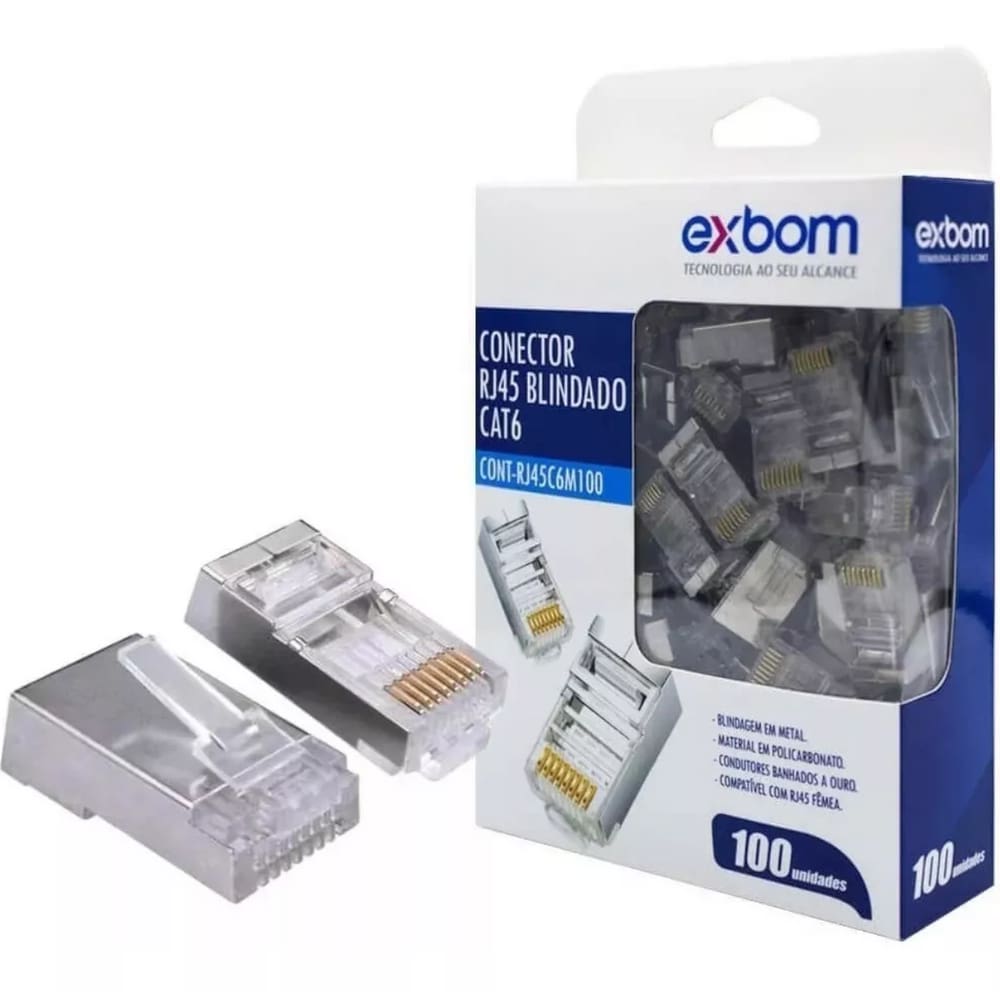 Kit 50 Conector Blindado Rj45 Cristal 8P8C Cat6