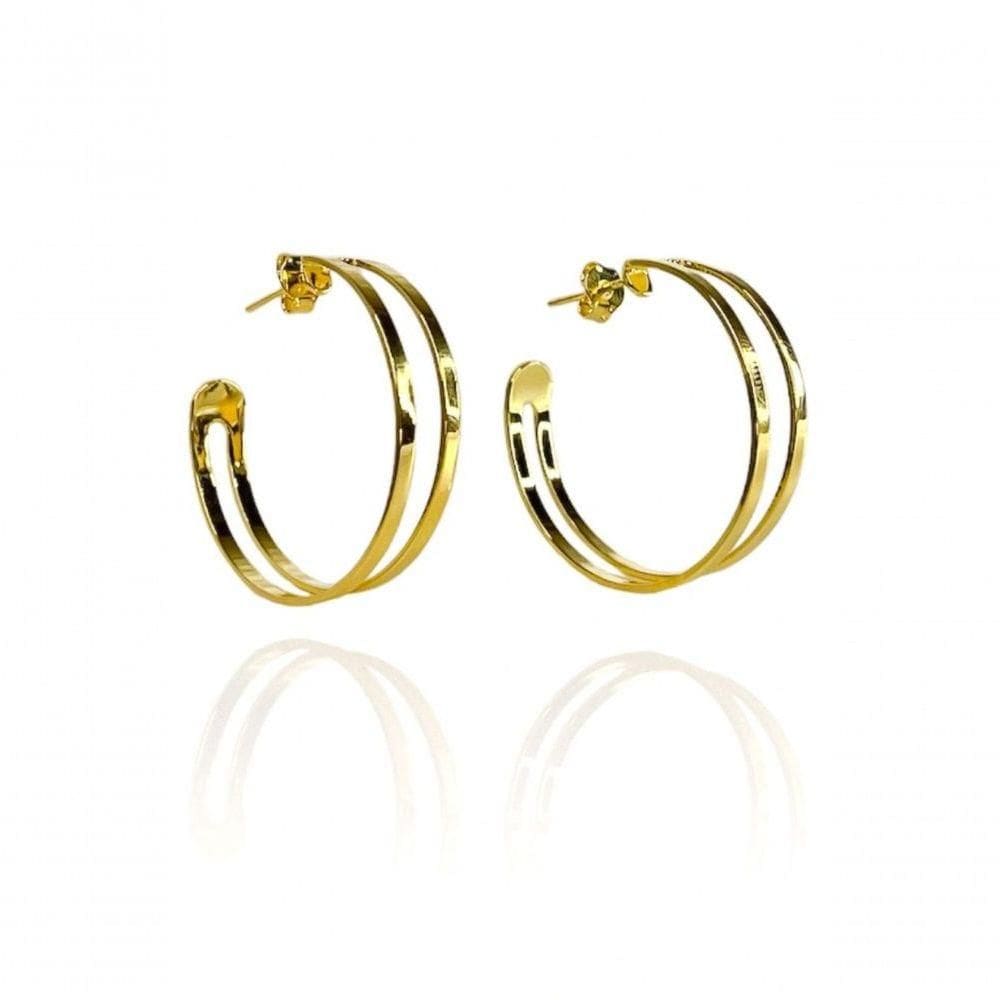 Brinco Argola Media Dupla Vazada Banhado Em Ouro 18k