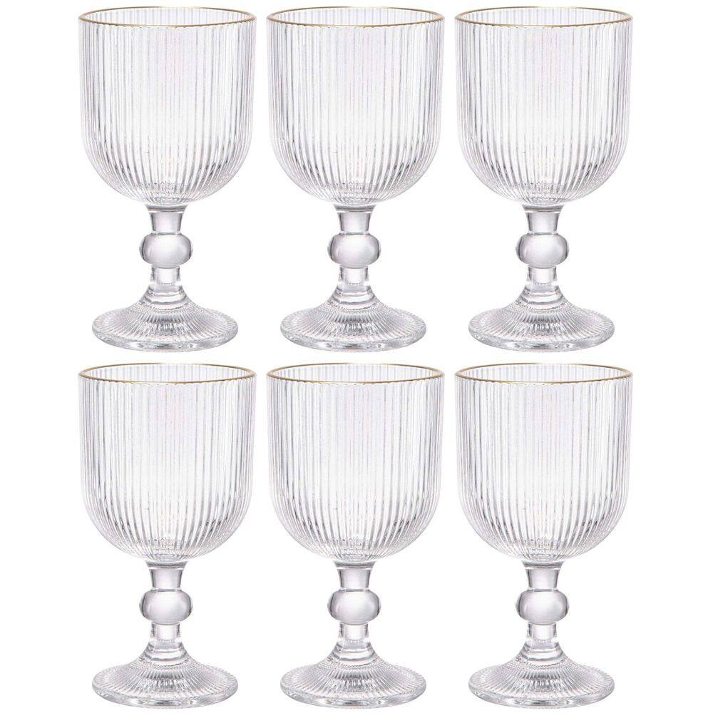 Jogo de 6 Taças de Cristal Ecológico Cameratta com Borda Dourada 365ml - L`Hermitage