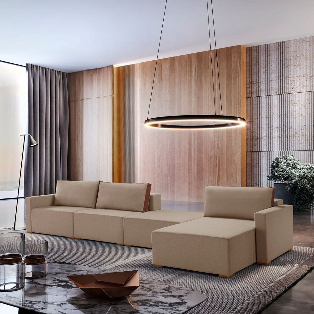 Sofá Modulado Amsterdã 4 Lugares Tecido Linho Bege