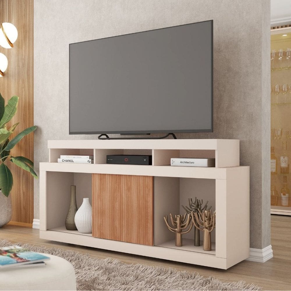 Bancada Rack para Tv até 55 Polegadas Frost Off White/Freijó