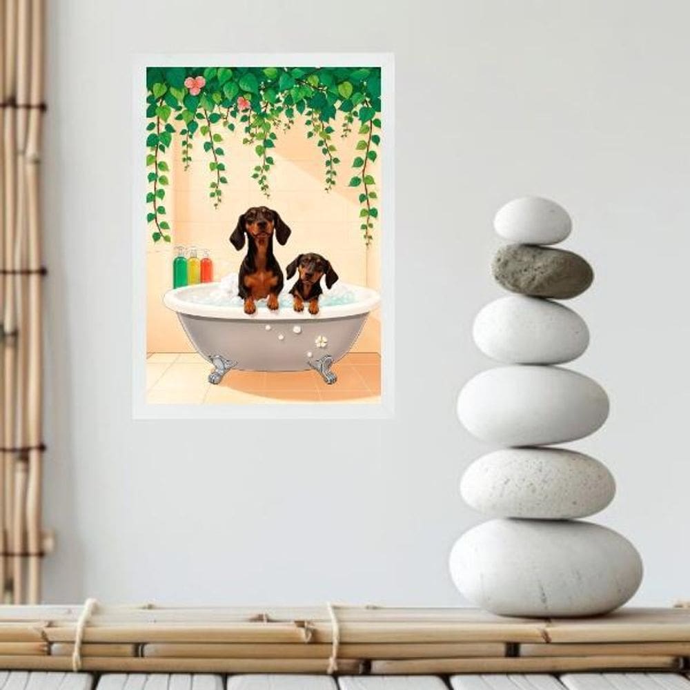 Quadro Banheiro Dachshunds Na Banheira 33X24Cm