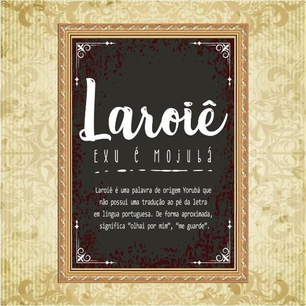 Quadro Moldura Dourada Exu Laroiê 24X18Cm