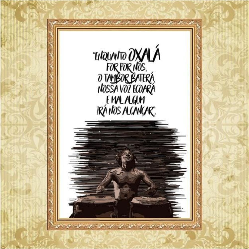 Quadro Moldura Dourada Oxalá - Proteção 24X18Cm