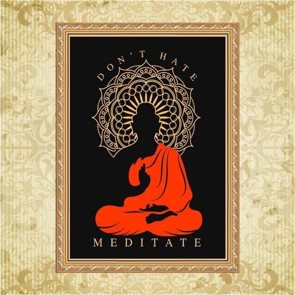 Quadro Moldura Dourada Buda Meditação 24X18Cm