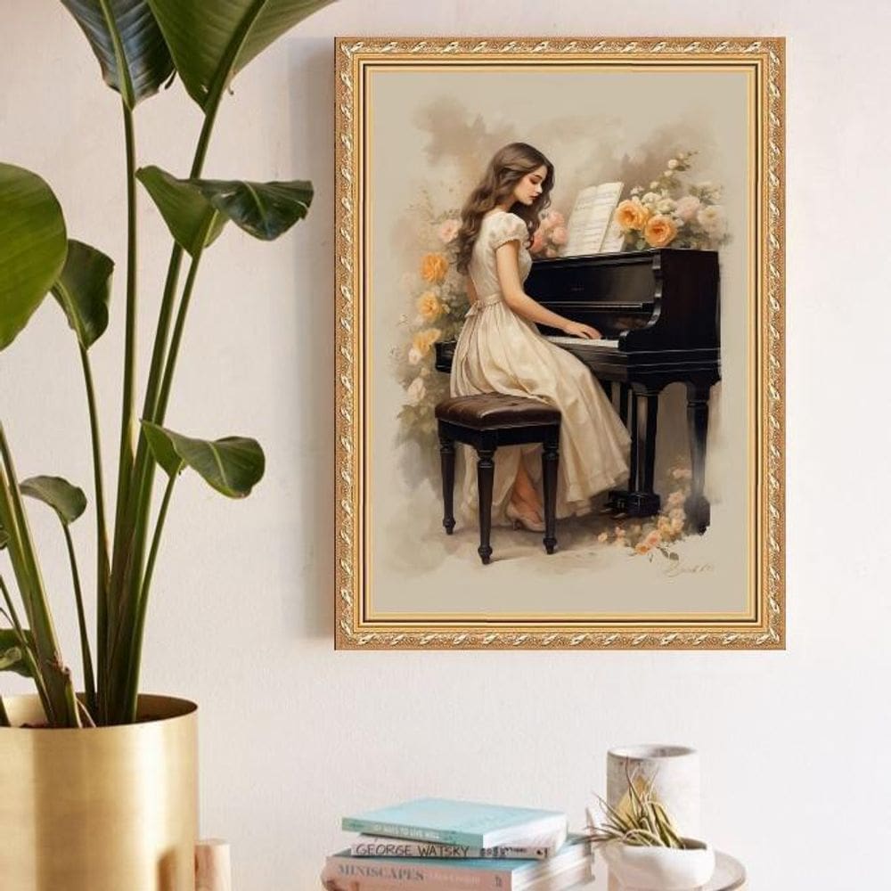 Quadro Decorativo Mulher E Piano 45X34Cm