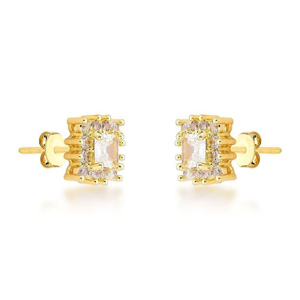 Brinco Quadrado Ponto De Luz Atraktiva Banhado A Ouro 18k