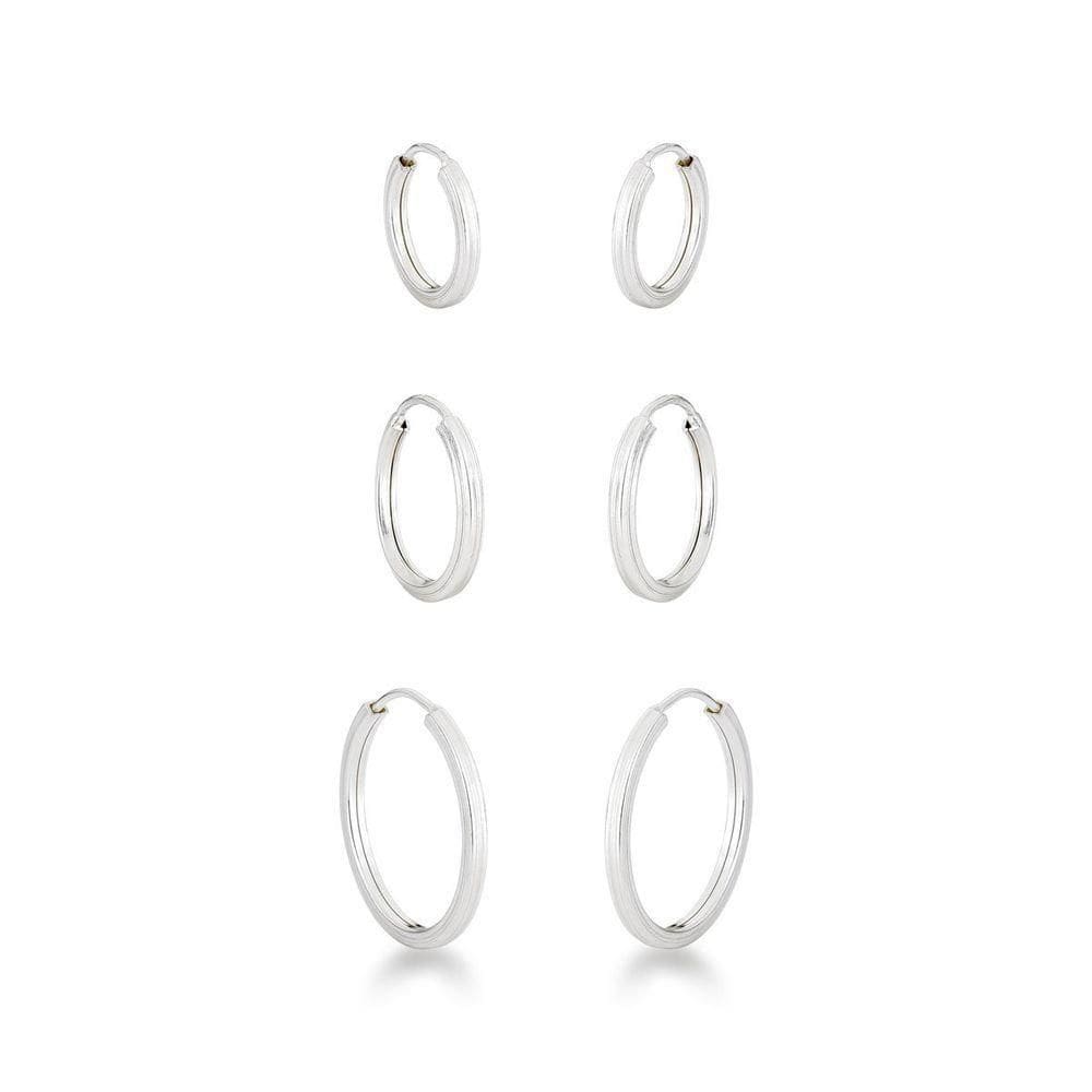 Trio De Brincos Lisos Fio Quadrado Unissex Prata 925
