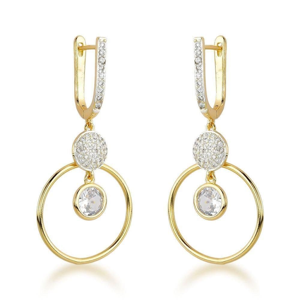 Brincos Com Argola Dupla E Esferas De Zircônia Cintilantes - Banhados A Ouro 18k