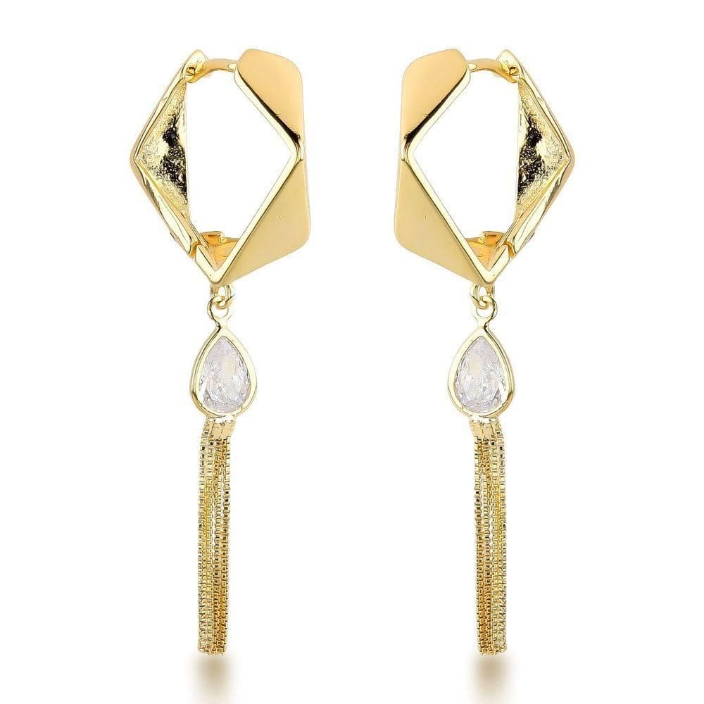 Brincos De Argola Com Pendente Gota E Franja - Ouro 18k Banhado Prata