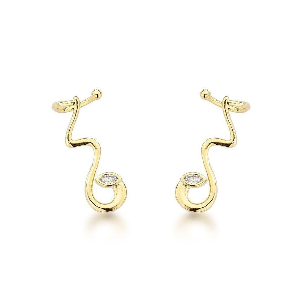 Charme Serpente: Brincos Ondulados Banhados A Ouro 18k Com Zircônia Banhado A Ouro 18k