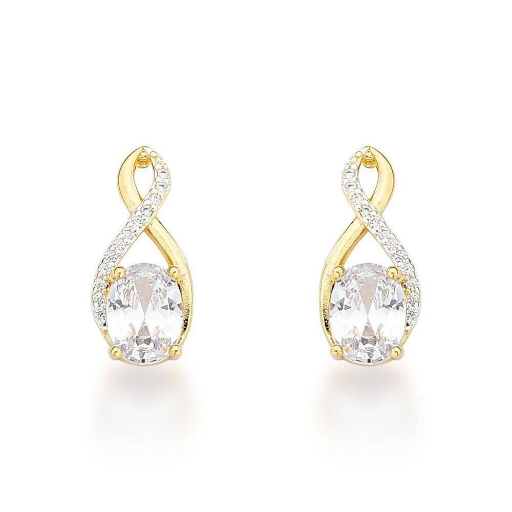Brinco Delicado Zirconia Oval Banhado A Ouro 18k