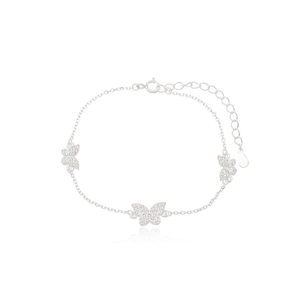 Pulseira Três Borboletas Cravejadas Prata 925