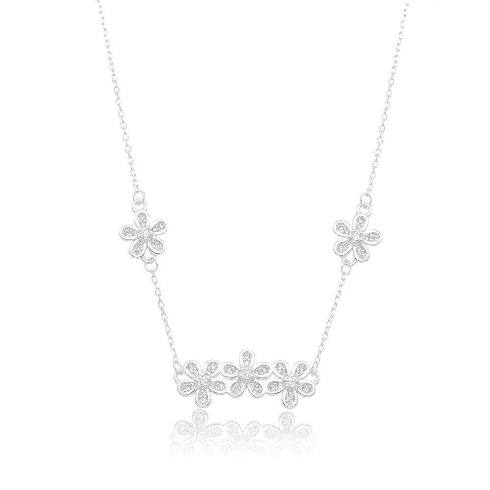 Colar Flores Cristais Minimalistas Prata 925