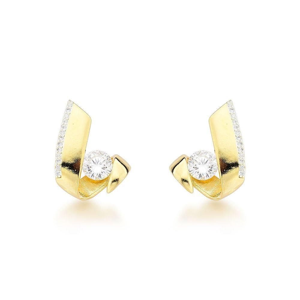 Brincos De Luxo Com Pedra Central E Zircônias - Banhados A Ouro 18k