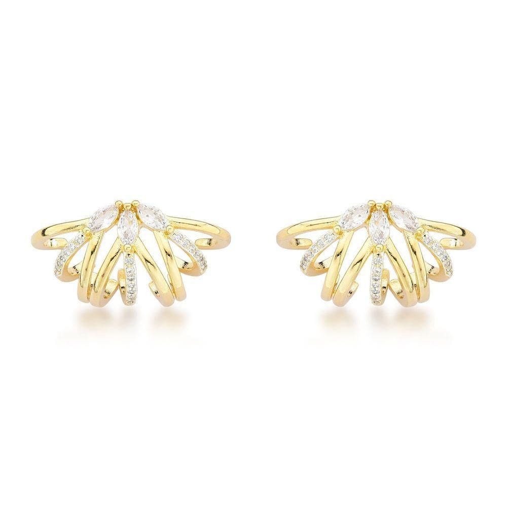 Brincos Luxuosos Com Zircônias Brilhantes E Design Exclusivo Banhados A Ouro 18k Banhado A Prata
