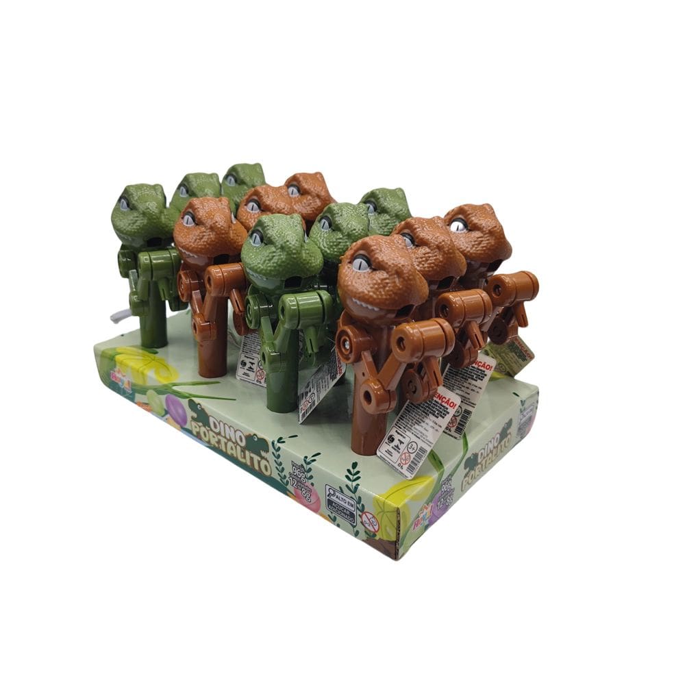Dino Portalito Candy Toy Dinossauro com Pirulito 12 Unidades