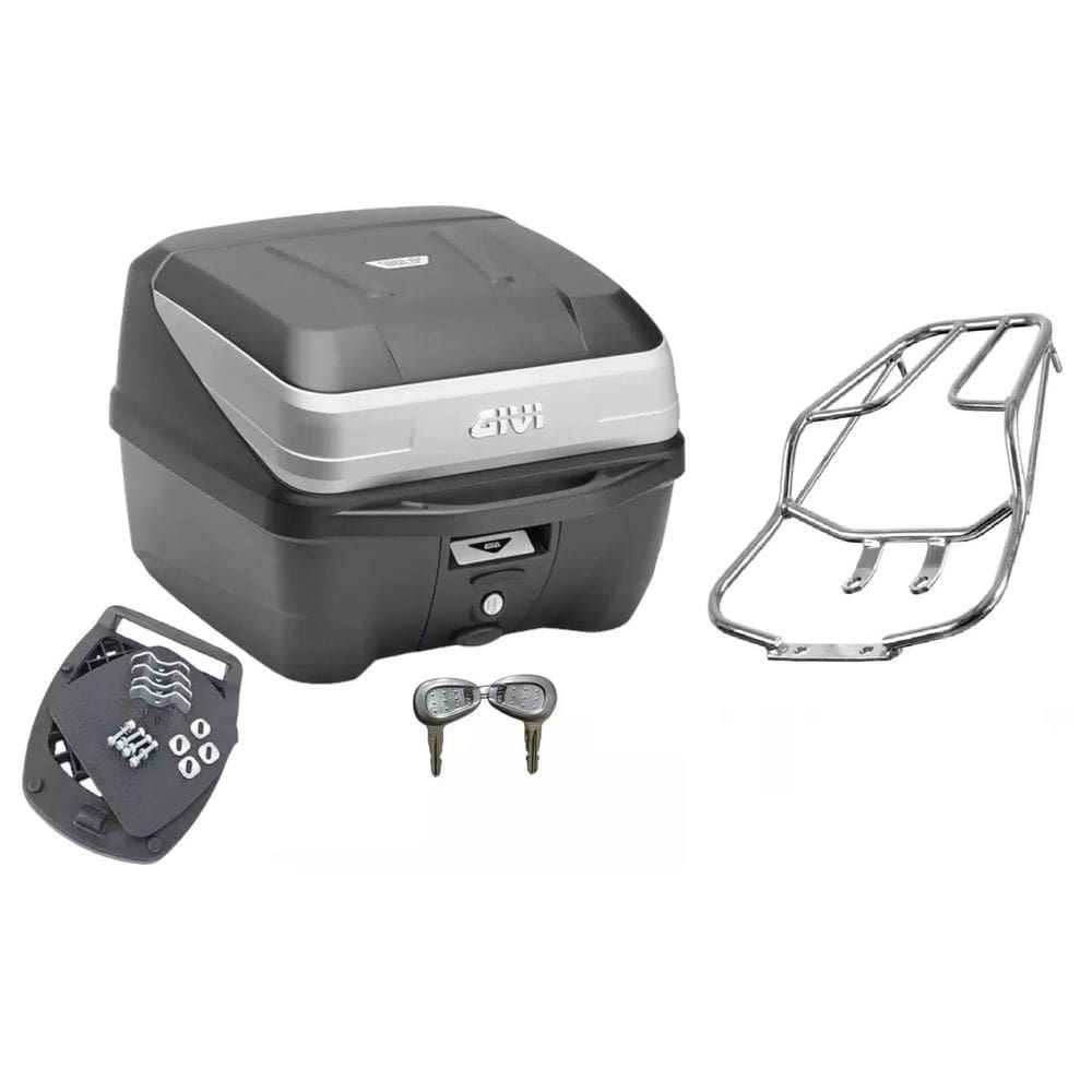 Kit Bauleto Baú Moto Givi 33L + Bagageiro Titan Fan 125 150 2009 2010 2011 2012 2013 Projétil Cromado
