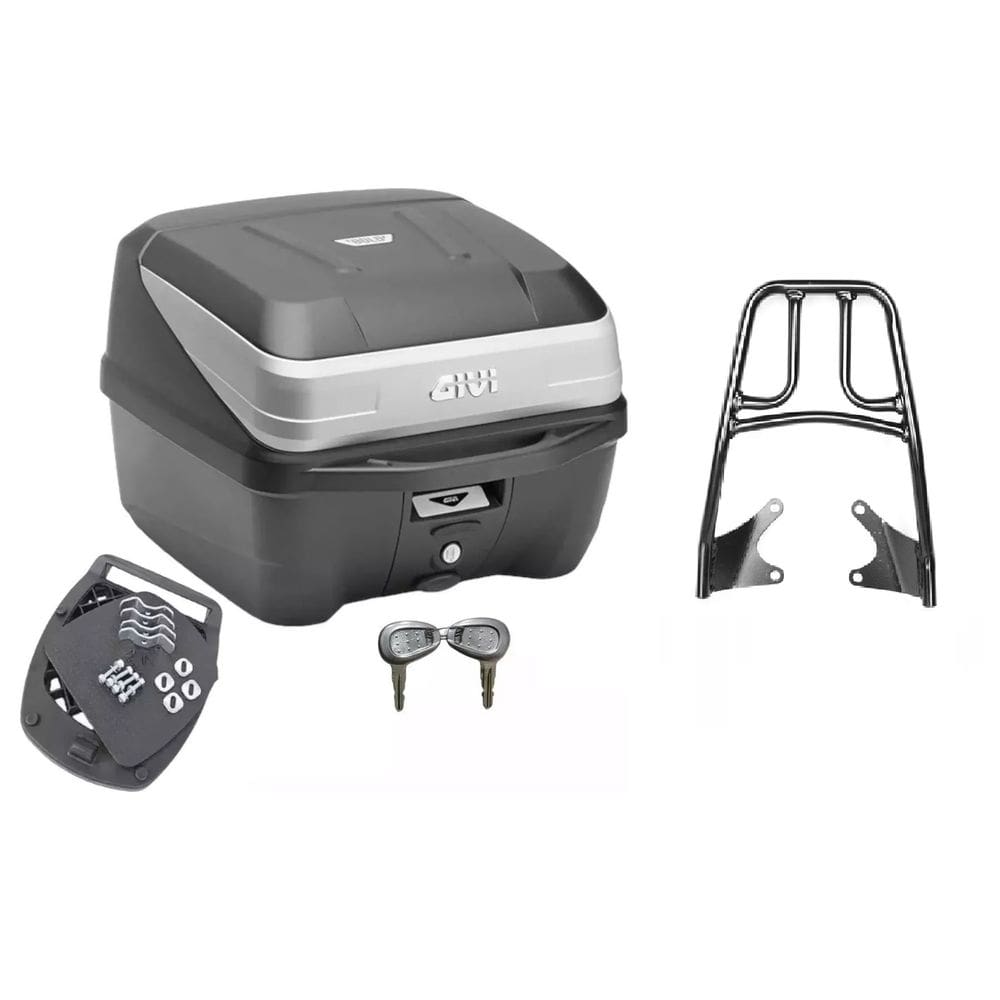 Kit Baú Moto Traseiro 33L Givi + Bagageiro Cg Titan 160 2016 2017 2018 2019 2020 2021 2022 2023 Cromado Projétil