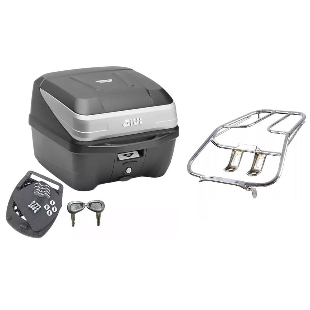 Kit Baú Moto 33L Givi Traseiro + Bagageiro Titan 2000 A 2008 Fan 125 Cromado Projétil