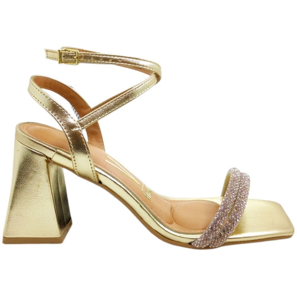 Sandália Feminina Social Casual Dia a Dia Passeio com Strass Salto Bloco Alto Vizzano 6464.419