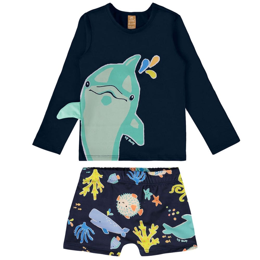 Conjunto Praia Infantil Proteção UV Golfinho Marinho Up Baby