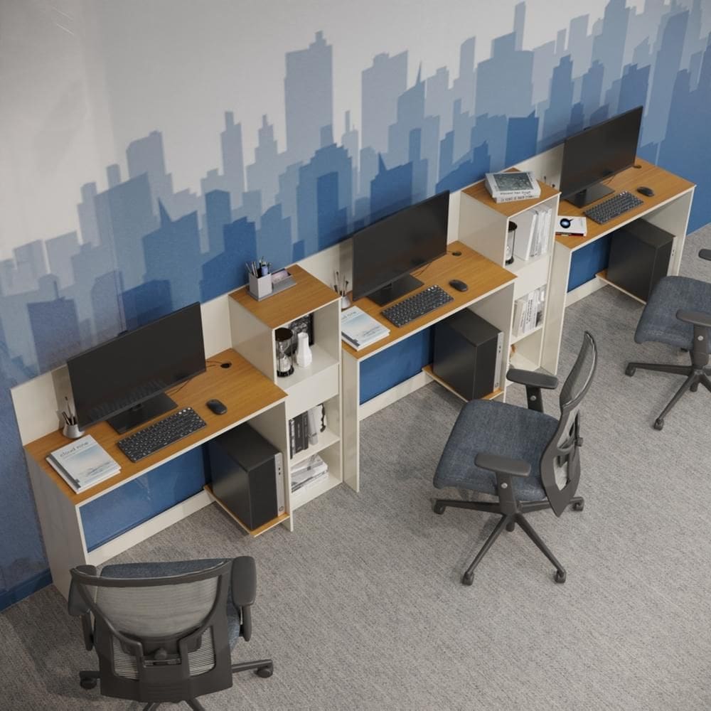 Conjunto de Escritório Smart 2 Livreiro e 3 Mesas 90cm