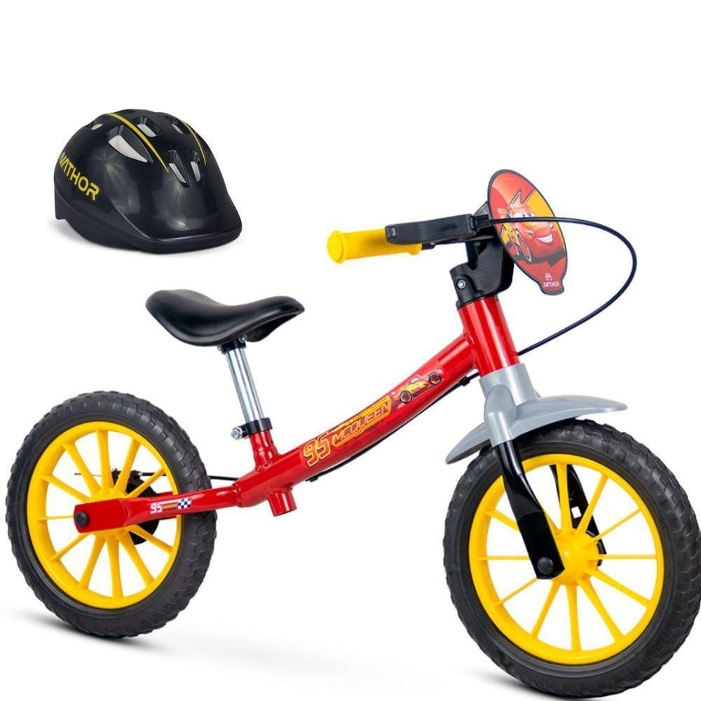 Bicicleta Aro 12 Sem Pedal Meninos Carros Com Capacete