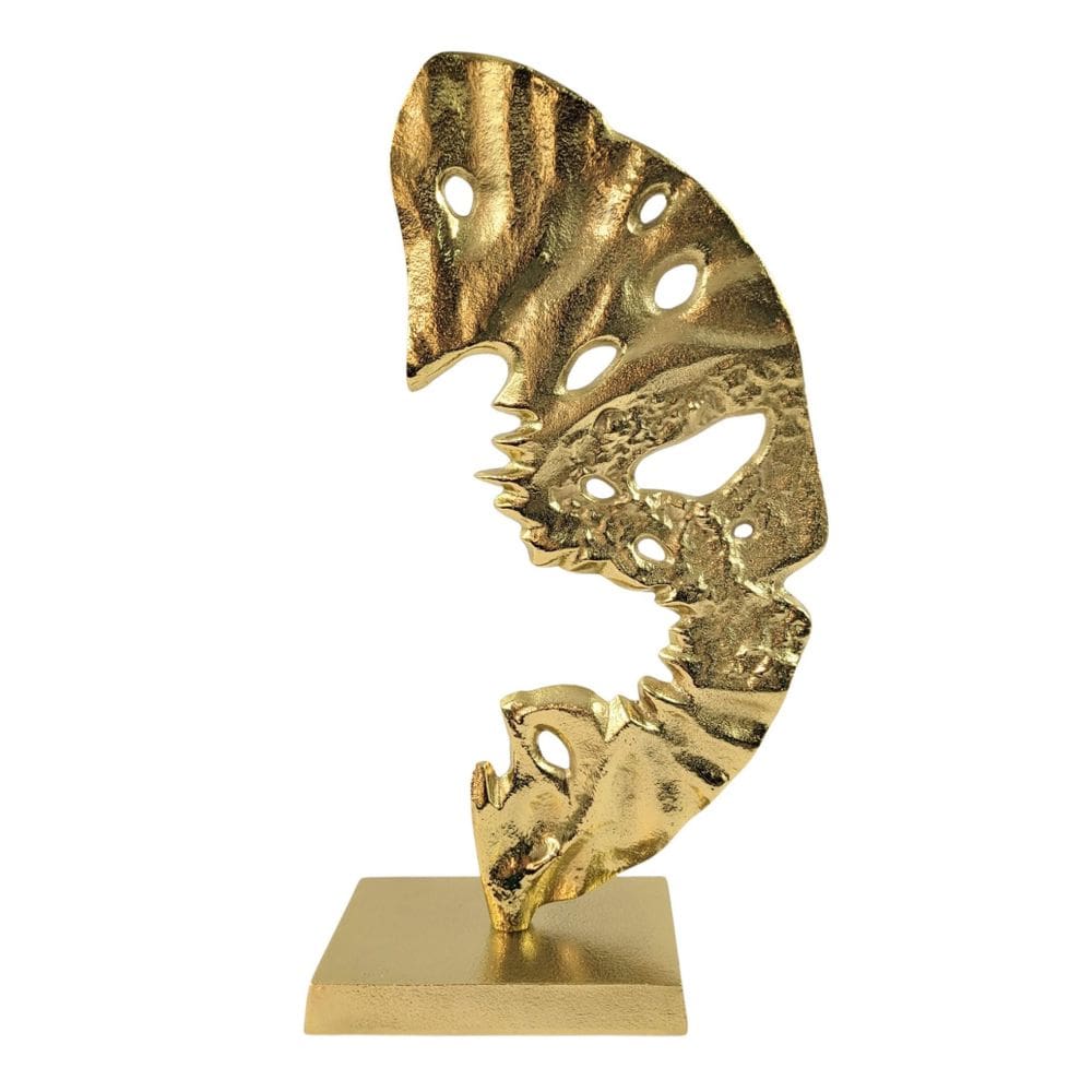 Escultura Decorativa Dourada Folha Aluminio 40Cm